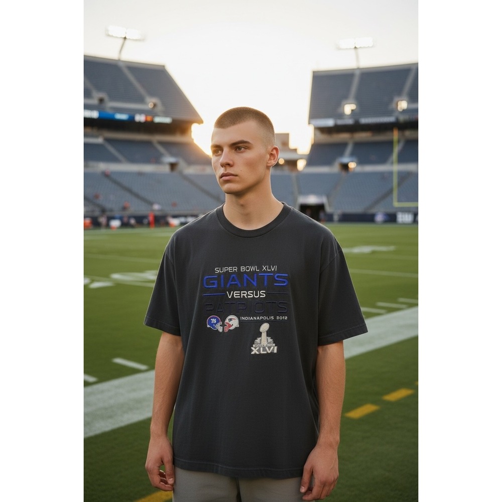Reebok Super Bowl XLVI Giants vs Patriots Indianapolis 2012 T Shirt Large